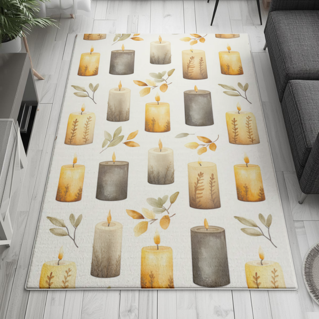 Warm Neutral Autumn Candles and Leaves Living room carpet