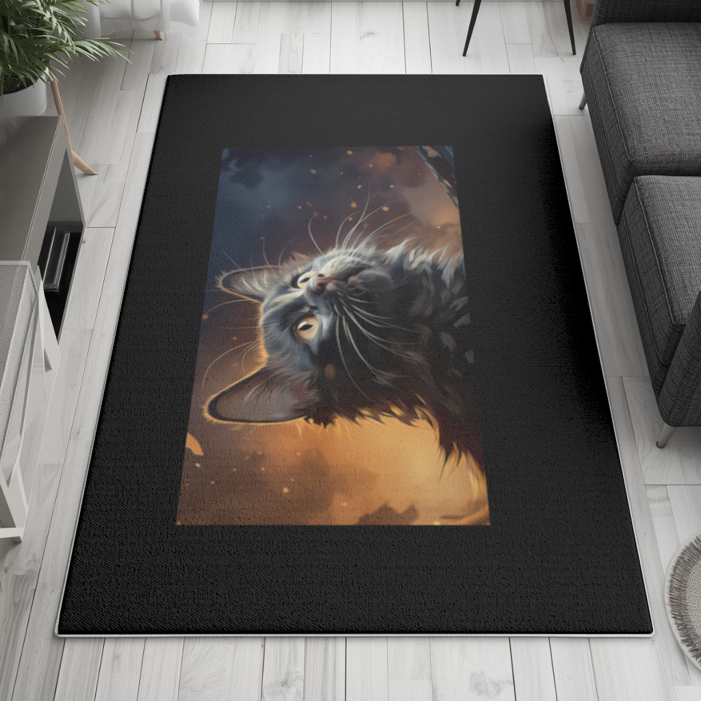 Siyah Kedi Dijital Sanat Salon Halısı