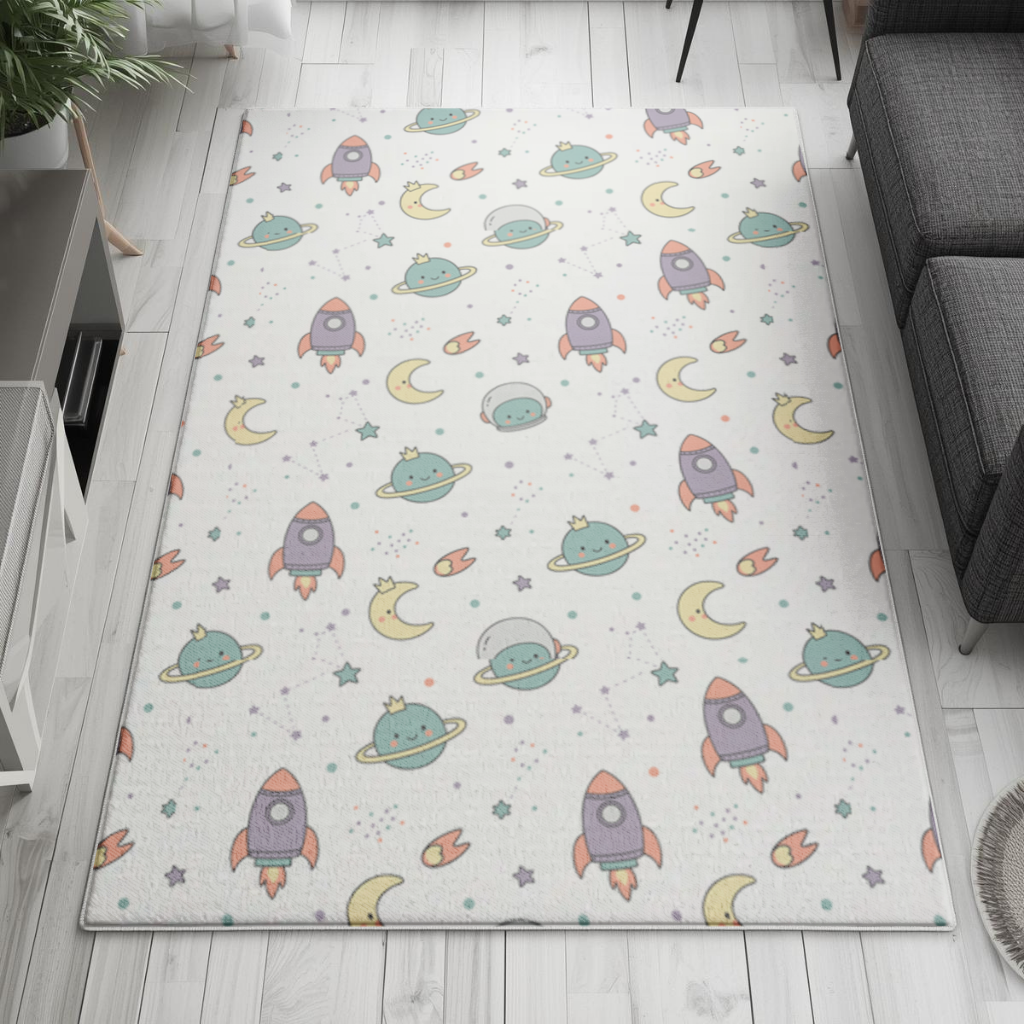 Cute Space Rocket Pattern Living room carpet