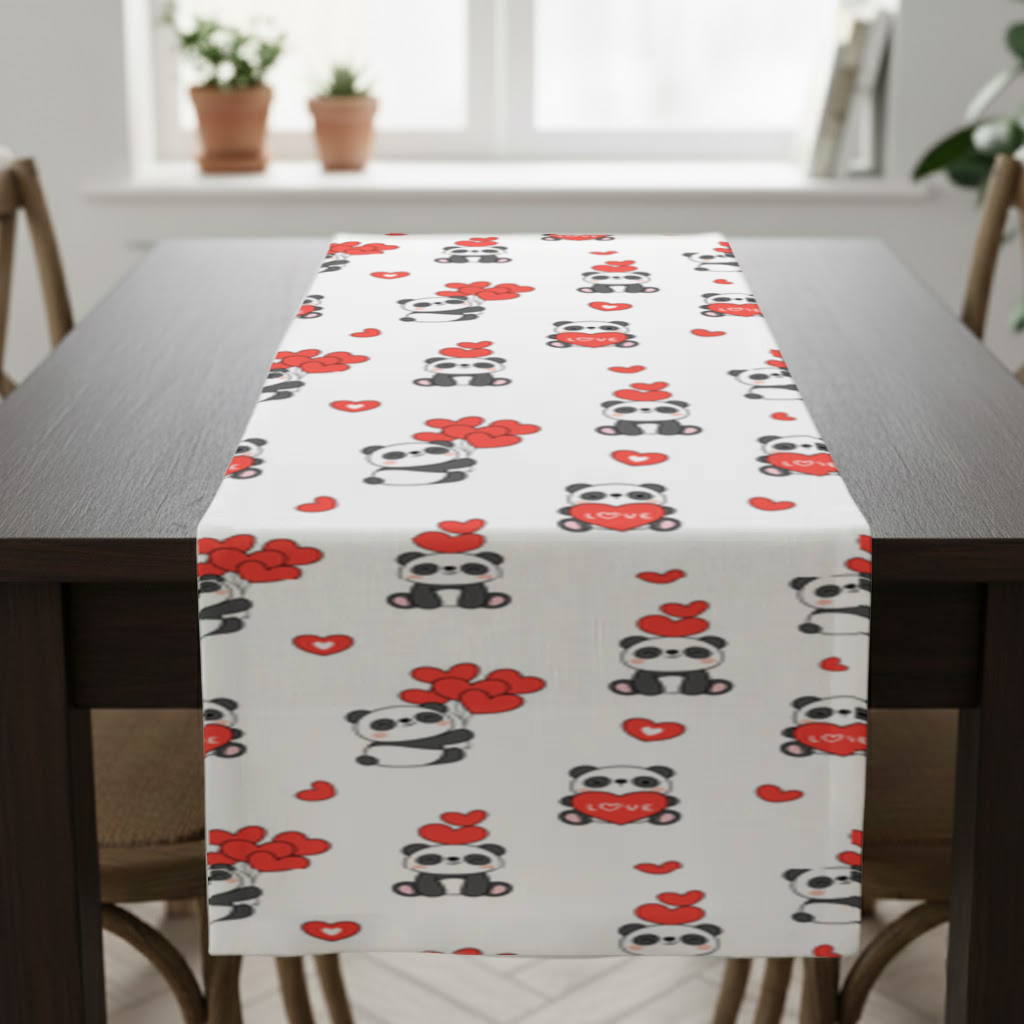 Cute Panda Valentines Day Love Heart Pattern Design Runner