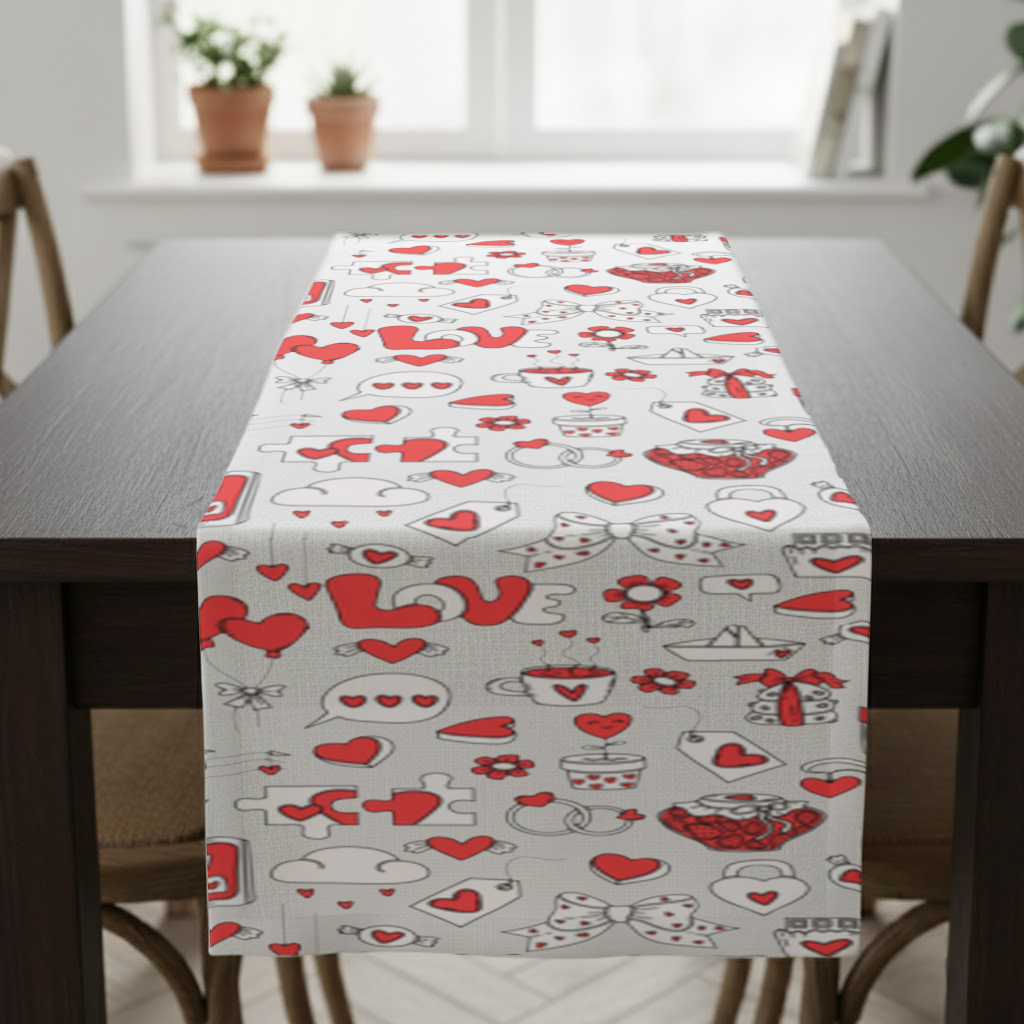 Valentines Day Doodle Love Heart Pattern Cute Design Runner