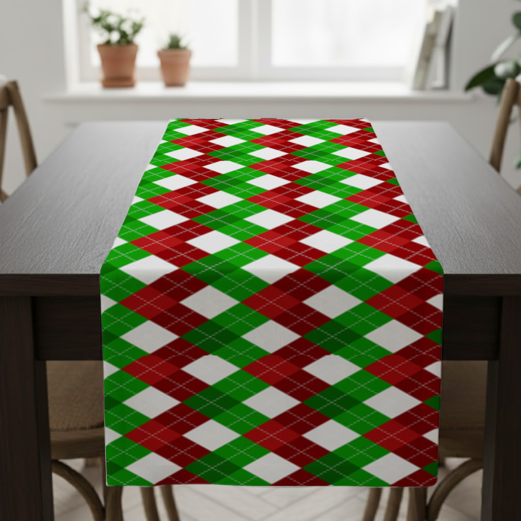 Red Green Argyle Plaid Background Pattern Runner