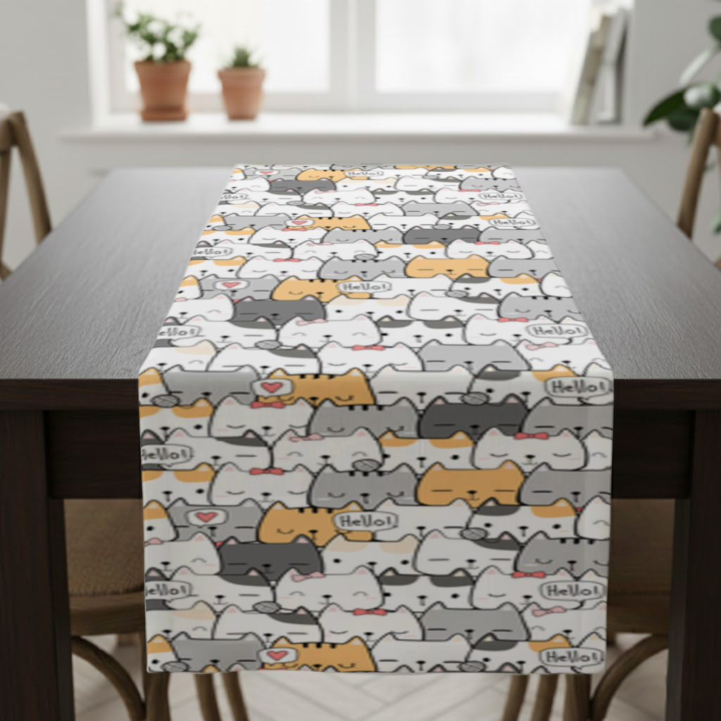 Cute Cartoon Cats Pattern with Speech Bubbles Runner