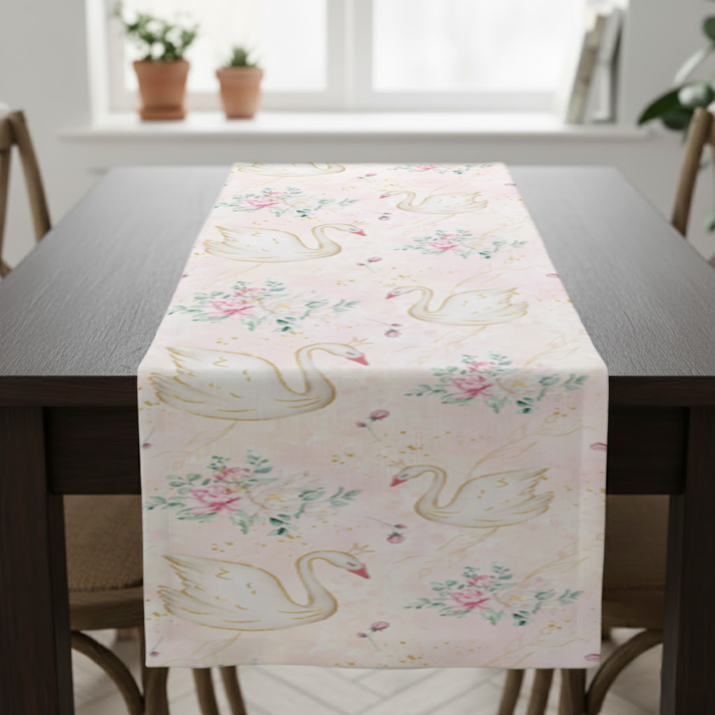 Pastel Watercolor Swan Floral Pattern Runner