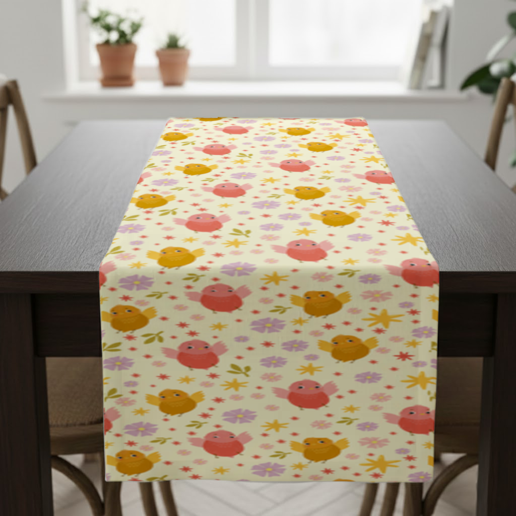 Cute Birds and Floral Pastel Spring Pattern Illustration Runner