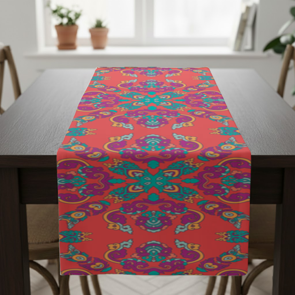 Vibrant Red Oriental Mandala Pattern Runner