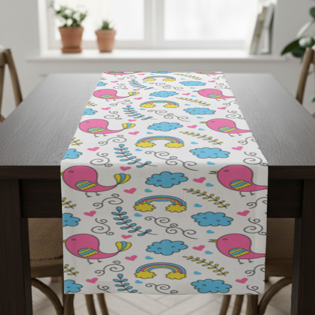 Cute Pink Bird and Rainbow Kids Pattern Runner