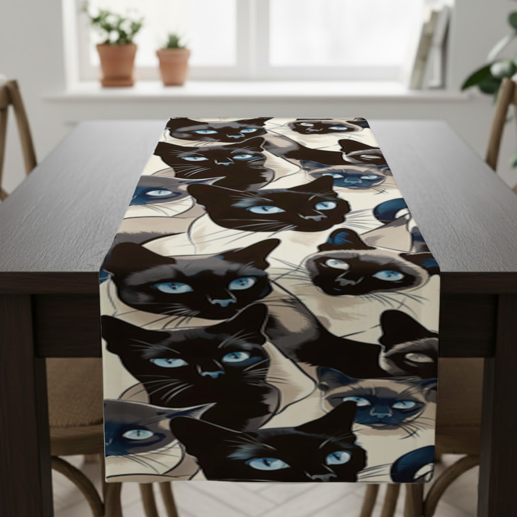Blue Eyed Siamese Cat Elegant Illustration Pattern Runner