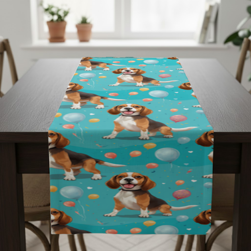 Cute Beagle Dog and Colorful Balloons Seamless Pattern Runner