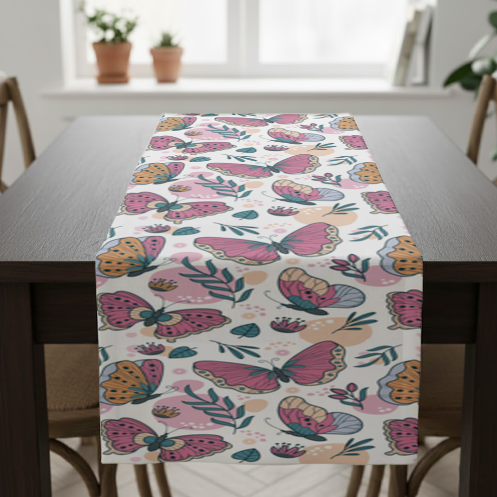 Pastel Butterflies and Botanical Leaves Seamless Pattern Runner