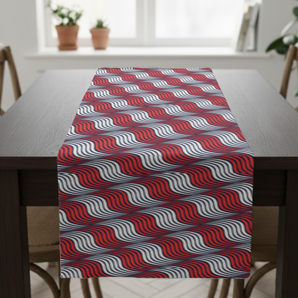 Red and Navy Wavy Line Pattern Runner