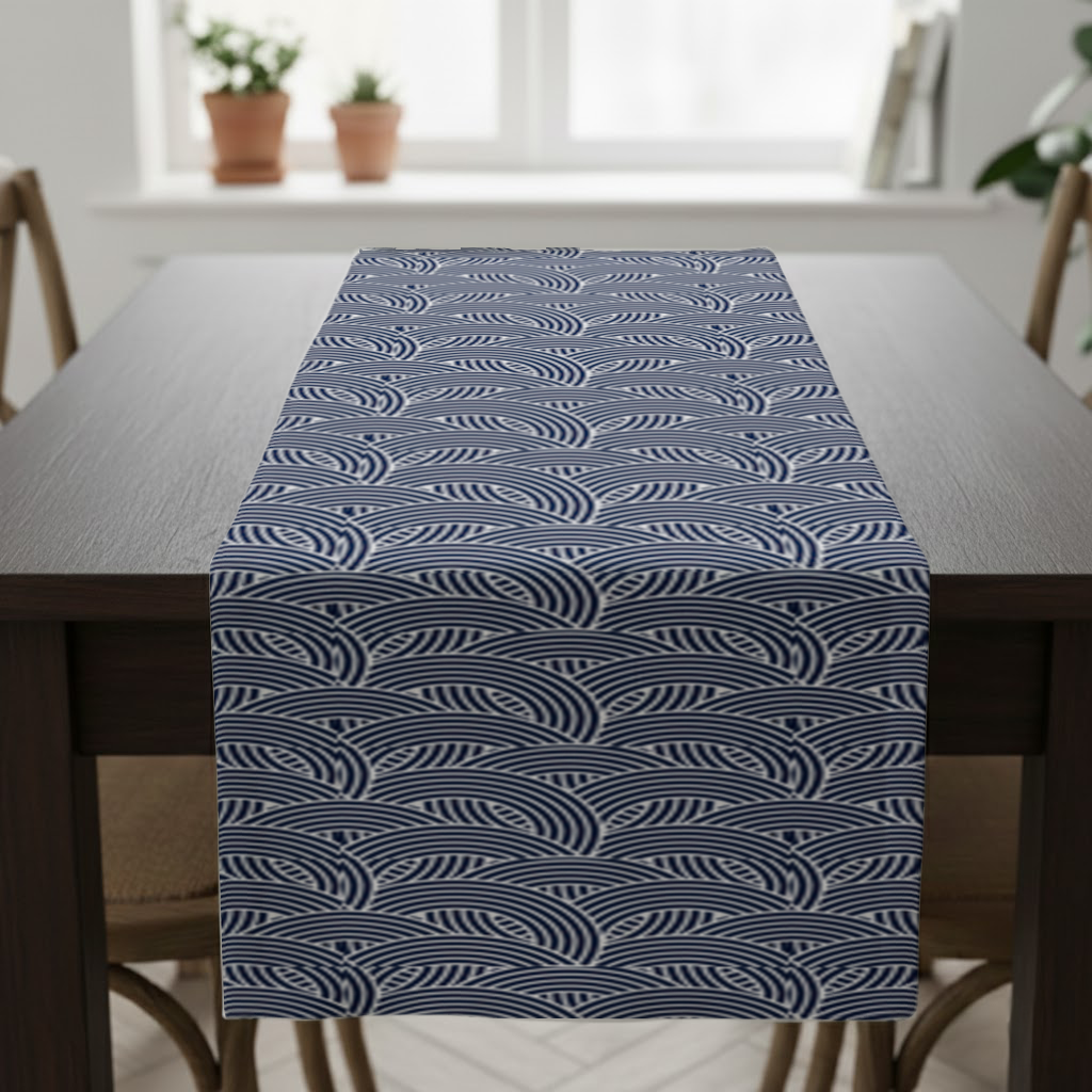 Navy and White Semi Circle Geometric Pattern Runner