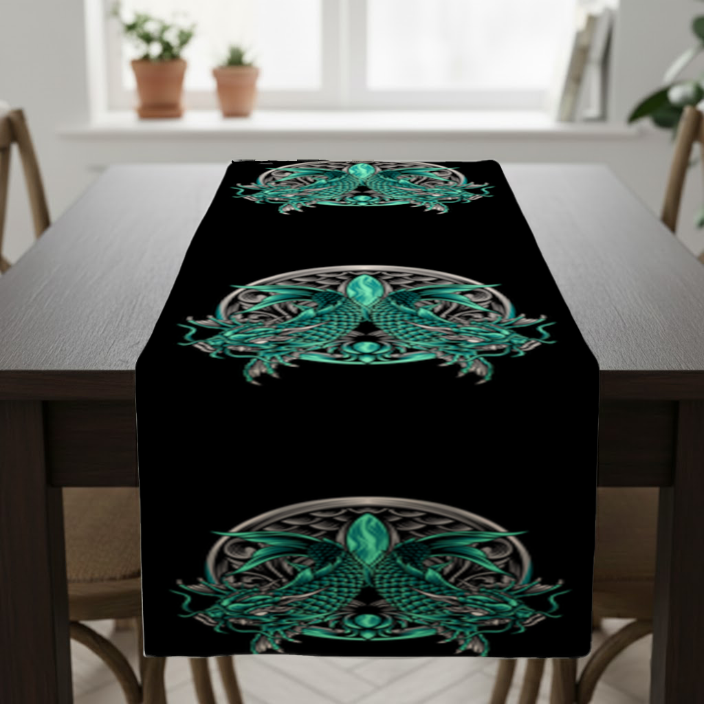 Turquoise Twin Dragon Emblem Design Runner