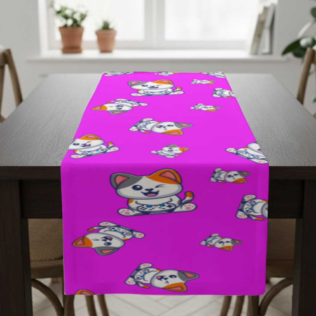 Cute Cartoon Cat Pattern on Pink Background Runner