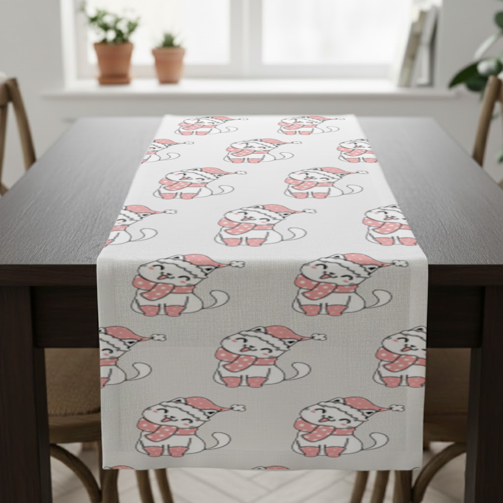 Cute Christmas Cat with Pink Polka Dot Outfit Runner