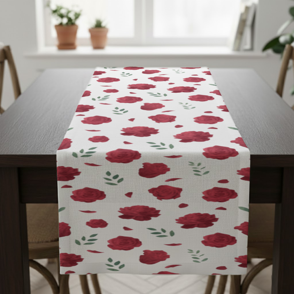 Red Rose and Leaf Romantic Seamless Pattern Runner
