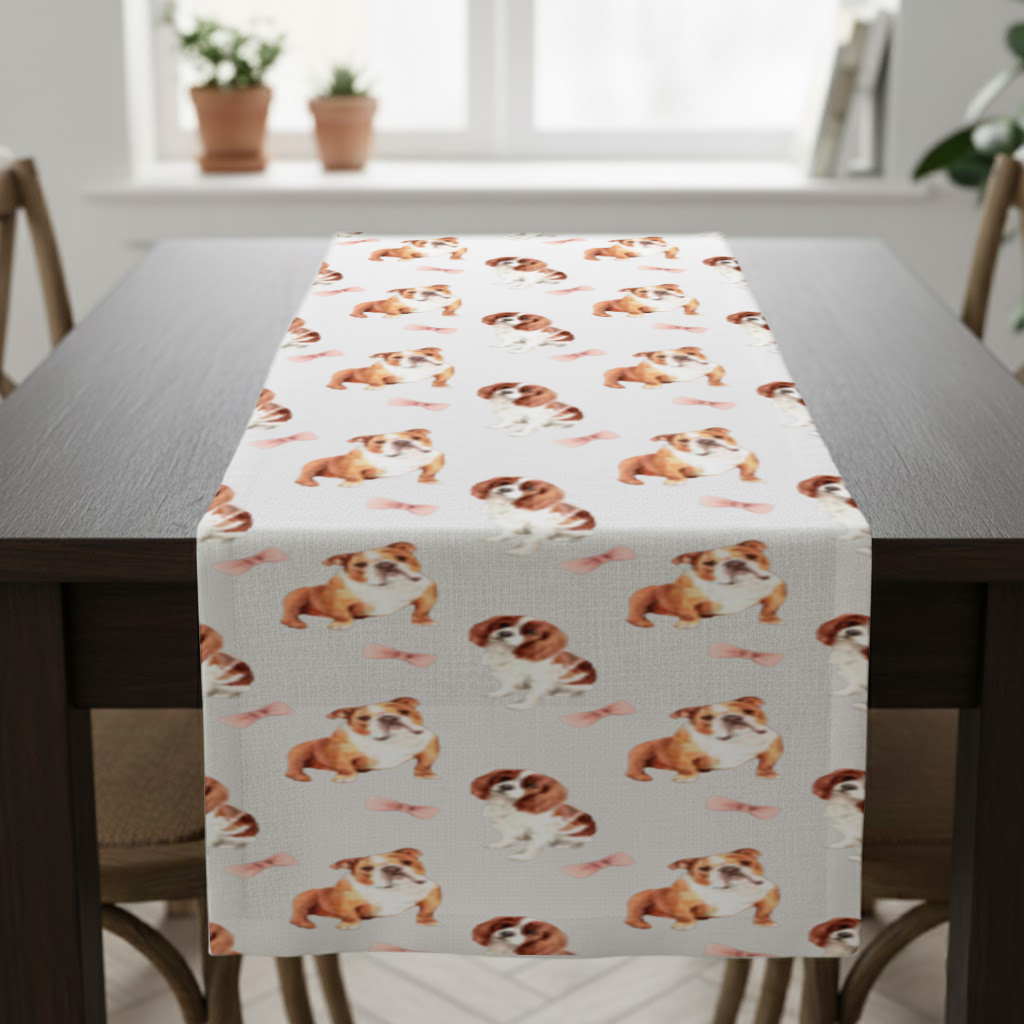 Watercolor English Bulldog and Cavalier Puppy Pattern Runner
