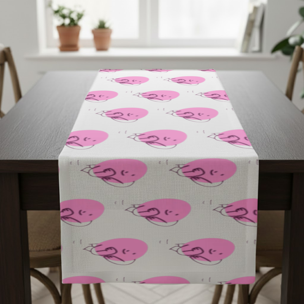 Sevimli Pembe Uzanmış Karakter Çizimi Masa Runner