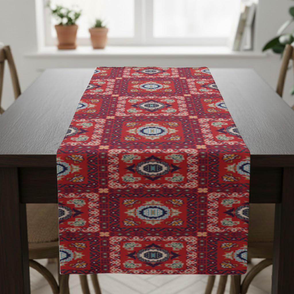 Traditional Kilim Inspired Red Ethnic Geometric Pattern Runner