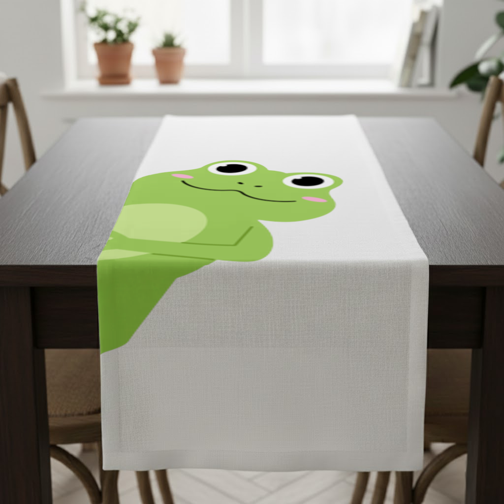 Cute Green Frog Peek-a-Boo Illustration Runner