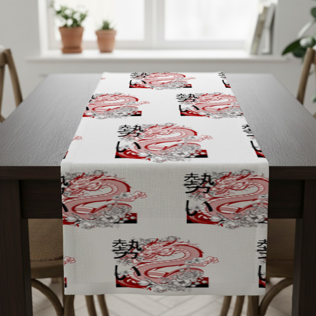 Japanese Dragon with Floral Design Runner