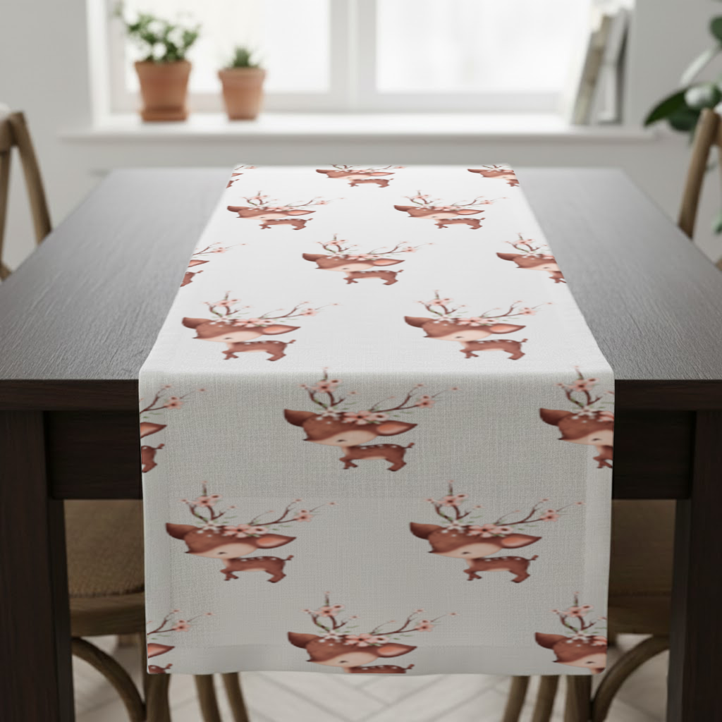 Cute Baby Deer with Floral Antlers Runner