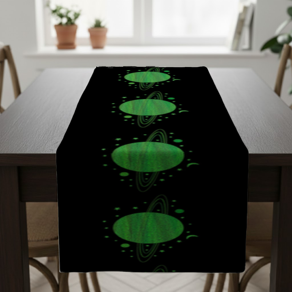 Green planets on a black background. Runner