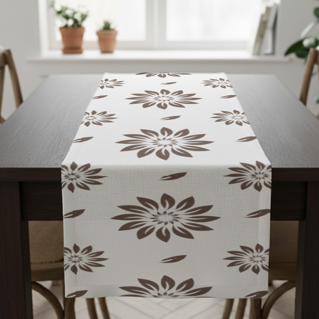 Minimalist Modern Brown Floral Pattern Runner