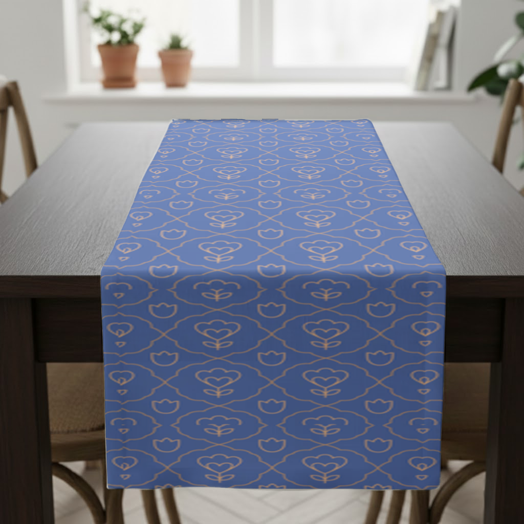 Orange Linear Floral Pattern on Blue Runner