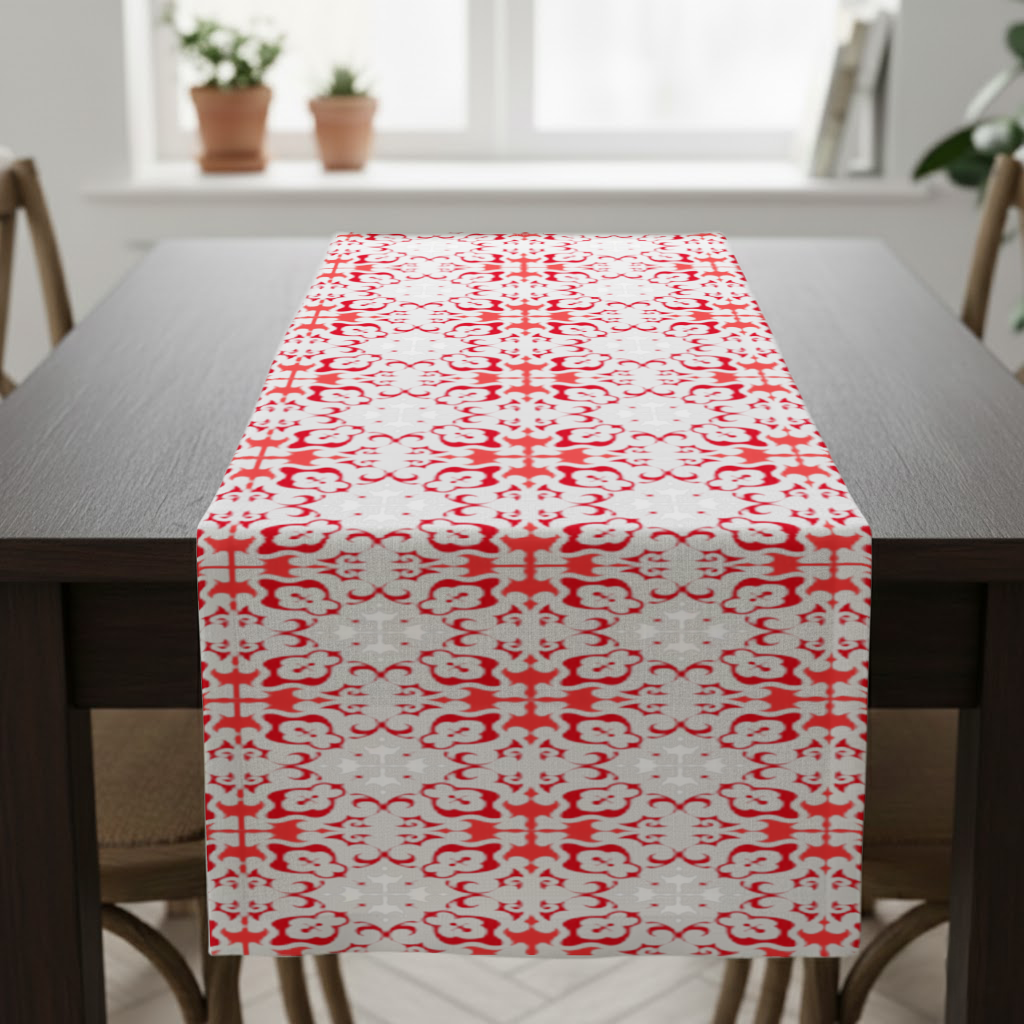 Red and White Traditional Tile Style Pattern Runner