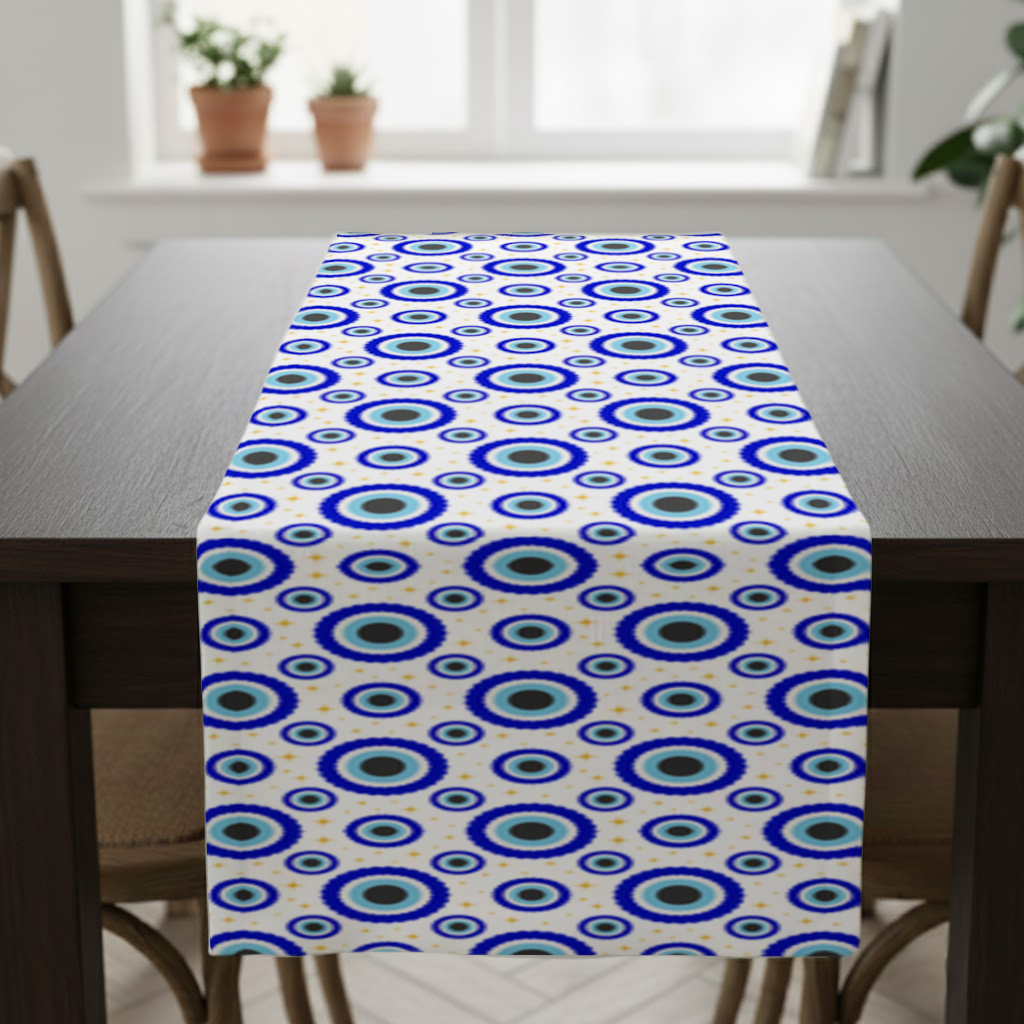 Blue Evil Eye Pattern with Stars Runner