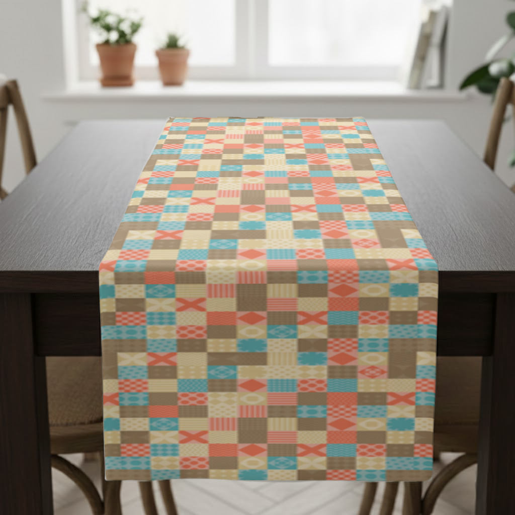 Colorful Modern Geometric Square Pattern Runner