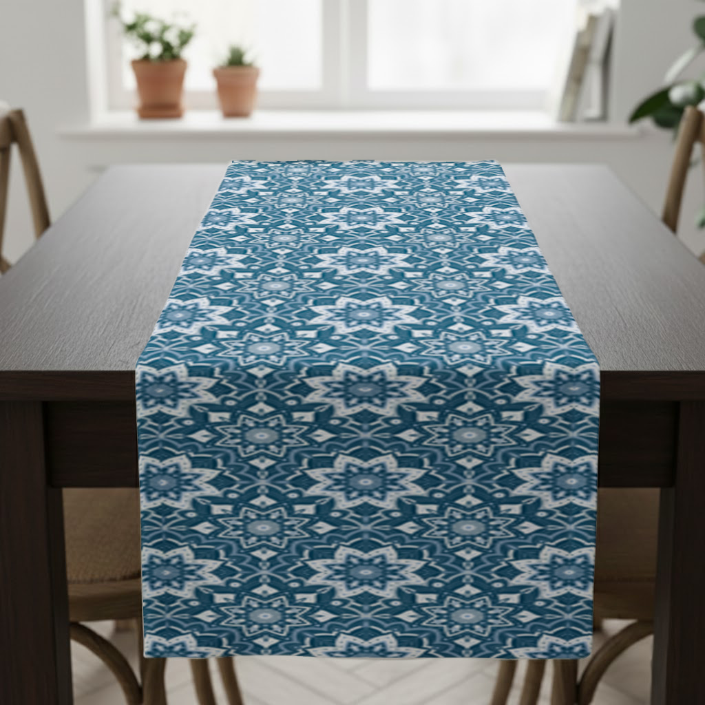 Elegant Blue Mandala Pattern Runner