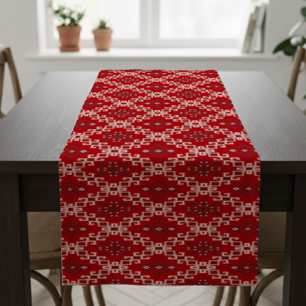 Red Ethnic Embroidery Pattern Runner