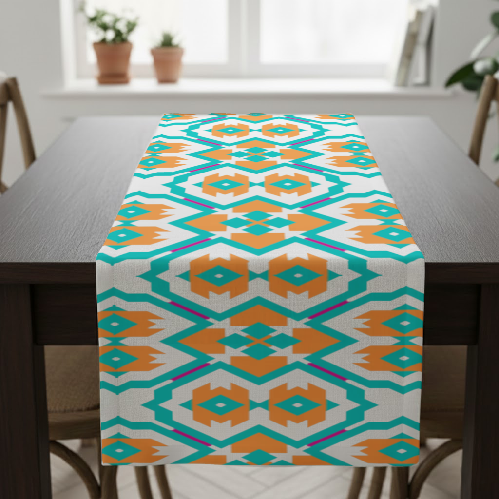 Orange and Turquoise Geometric Pattern Runner