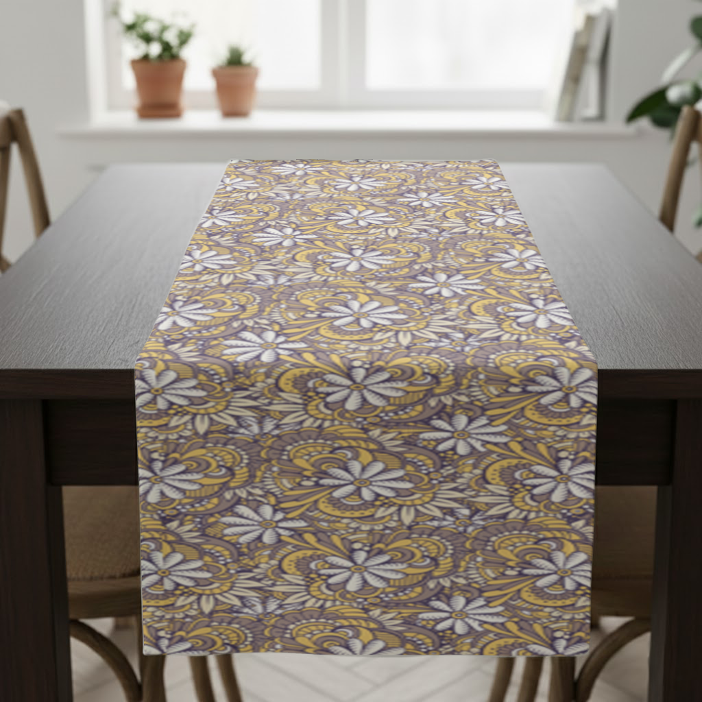 Retro Floral Doodle and Mandala Pattern Runner