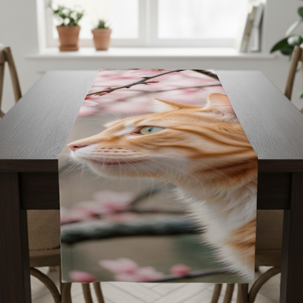 Adorable Ginger Cat Portrait Among Spring Flowers Runner