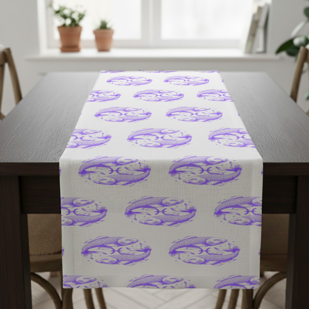 Pisces Zodiac Symbol with Purple Fish Art Runner