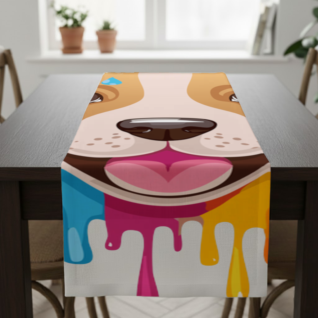 Happy Dog with Colorful Paint Drips Runner