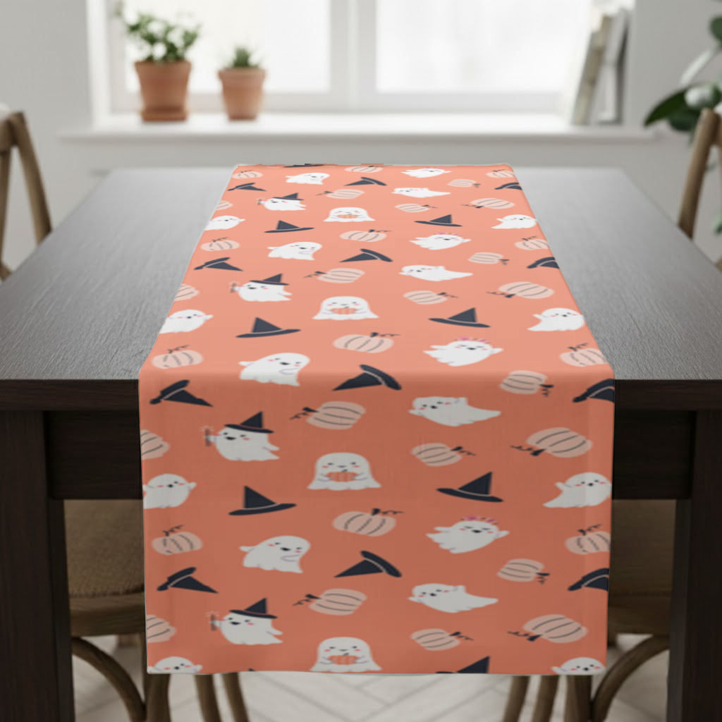 Cute Pumpkin and Witch Hat Ghost Pattern Runner