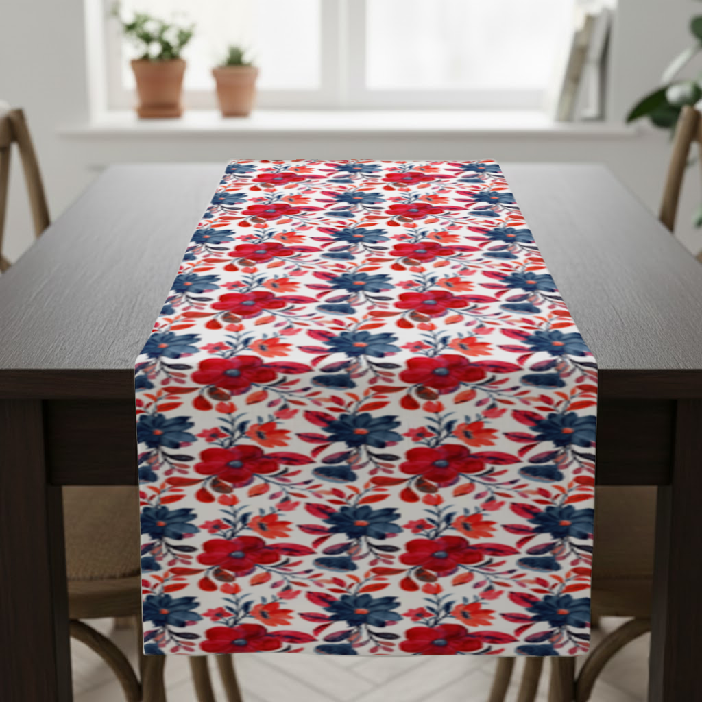 Watercolor Red Navy Floral Runner