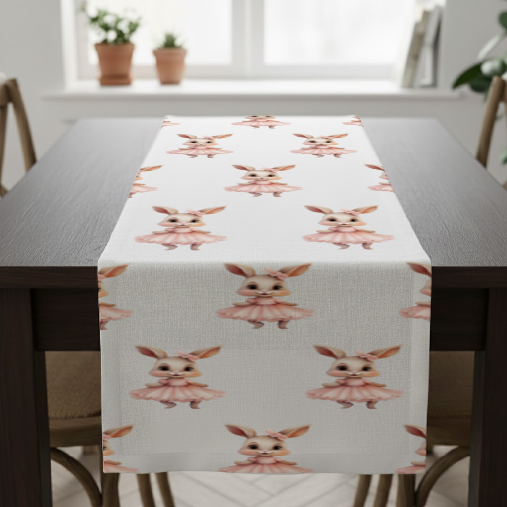 Kawaii Rabbit in Pink Ruffled Dress Runner
