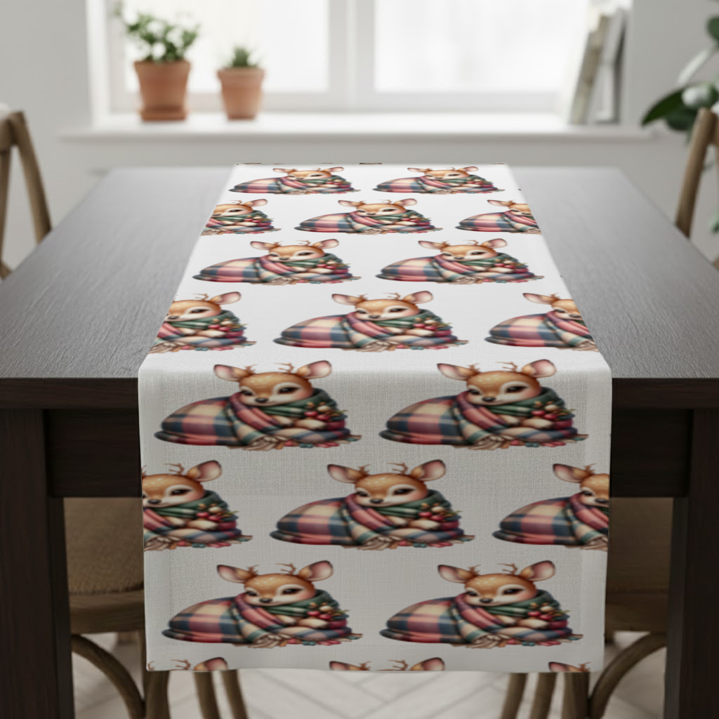 Kawaii Baby Deer with Plaid Scarf Runner