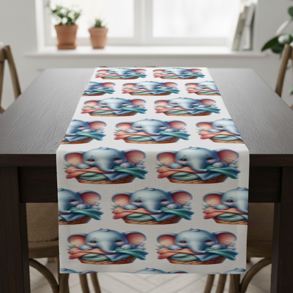 Cute Baby Elephant in Basket Runner