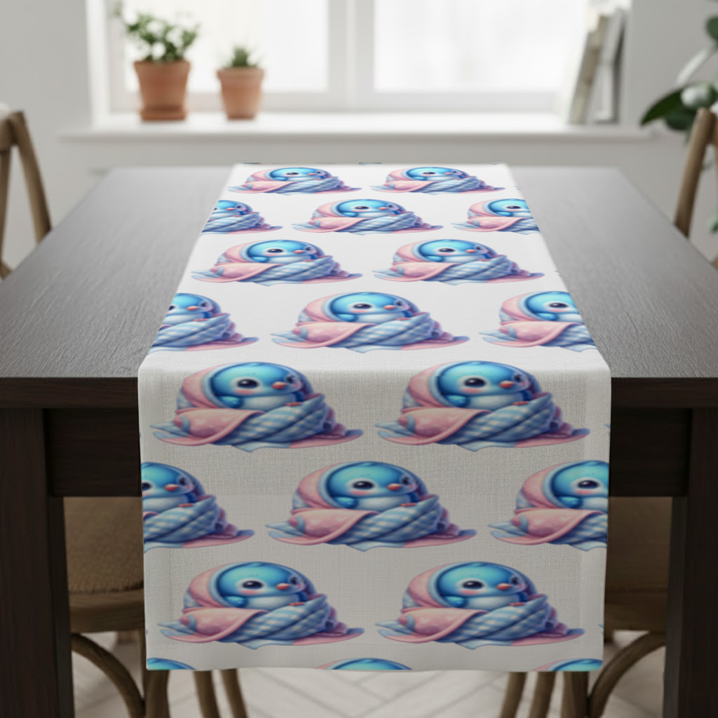 Kawaii Blue Bird in Blanket Runner