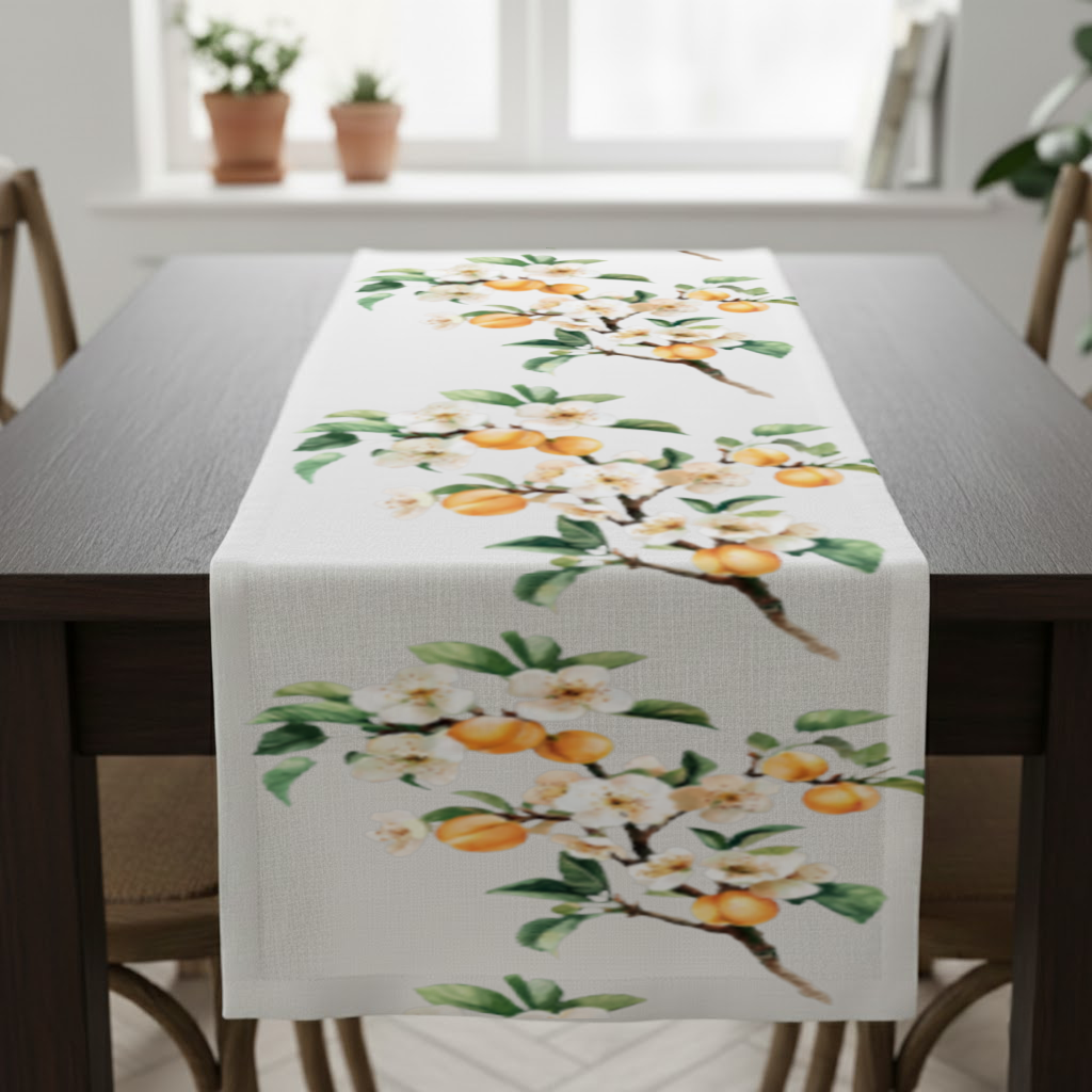 Watercolor Apricot Blossom Branch Runner