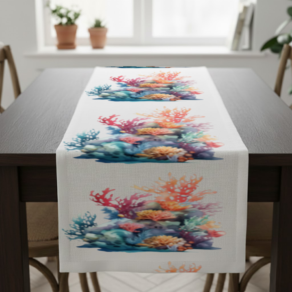 Vibrant Watercolor Coral Reef Scene Runner