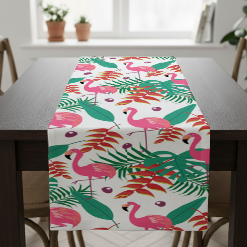 Pink Flamingo Tropical Leaves Runner