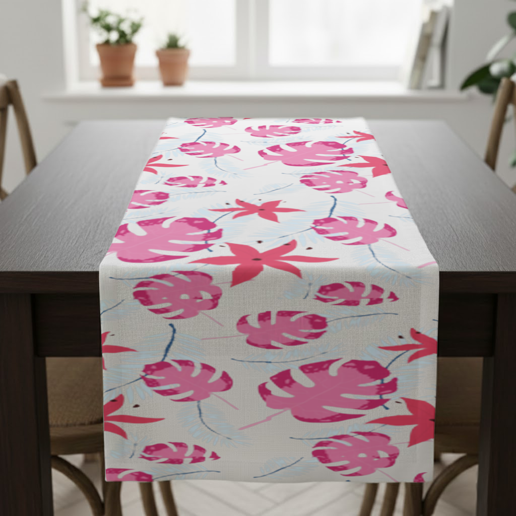 Pembe Monstera ve Tropikal Lilyum Masa Runner