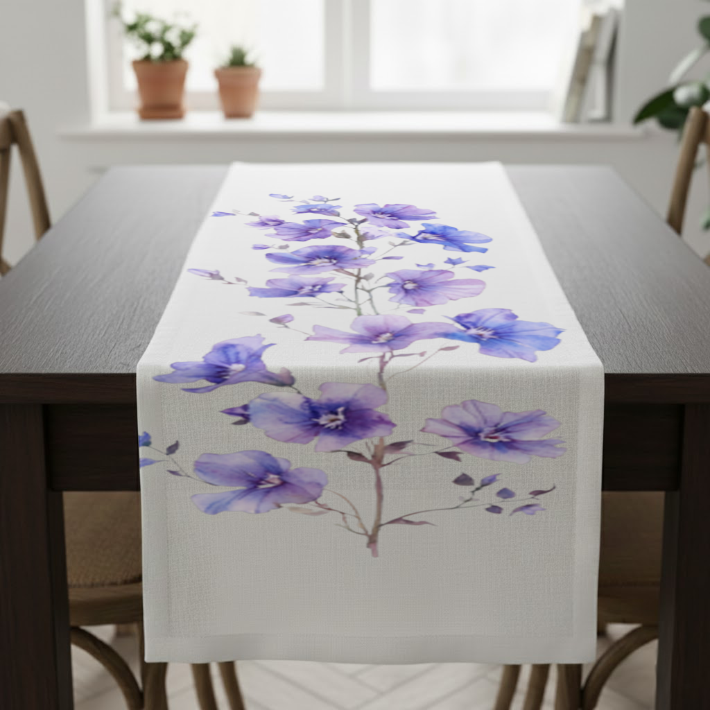 Zarif Mavi Kır Çiçekleri Masa Runner